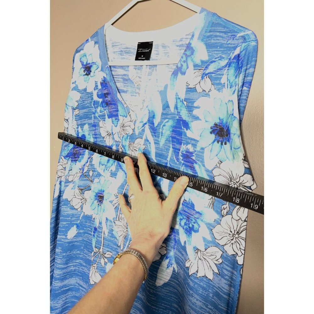 Inoah Art to Wear Top Blue Bold Floral Knit Handkerchief Lightweight Tunic Wom M - Picture 4 of 7